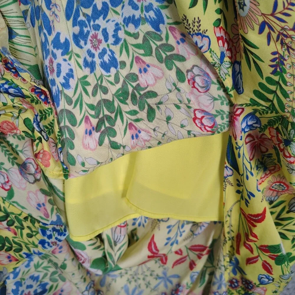 Alice + Olivia Maxi Dress Women 10 Yellow Multi Floral Side Slit Spaghetti Strap - Picture 8 of 14